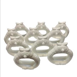 Mid-Century Modern Bone China Owl Napkin Rings- Set of 10